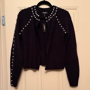 Express Black Cardigan with Pearl Details
